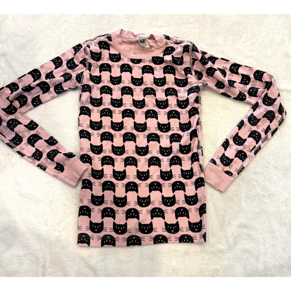 Hanna Andersson Pink Black Cat Face Organic Cotton Pajama Top Kids 160 US 14